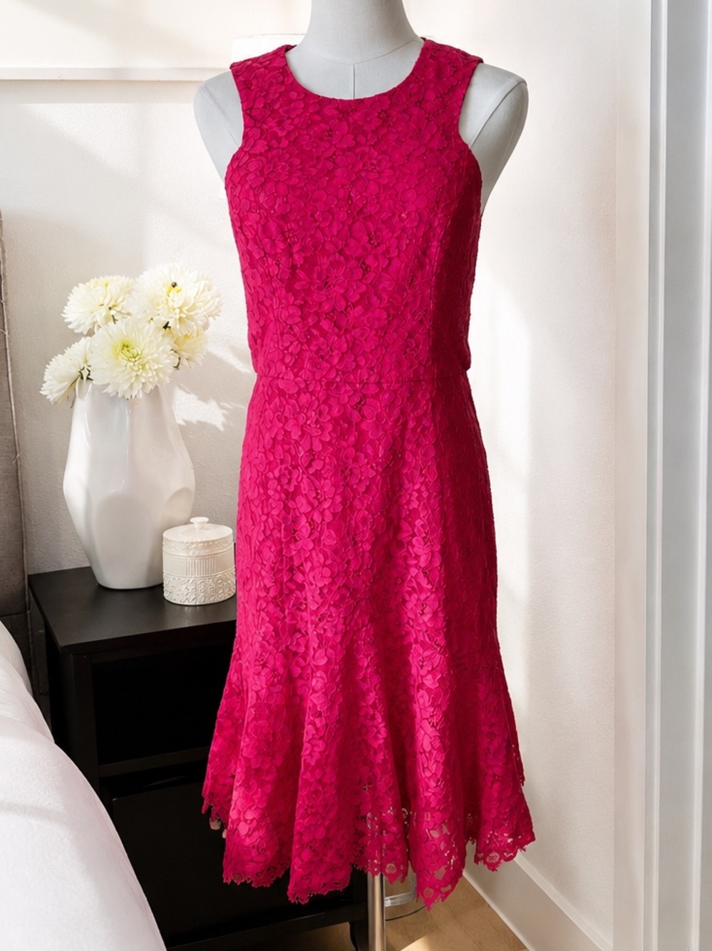 Shoshanna Hot Pink Floral Lace Fit & Flare Cocktail Dress Size 4